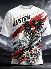 Herren-T-Shirt mit lässigem Motiv von österreichischen schneebedeckten Bergen in Weiß