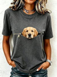 Damen-T-Shirt mit niedlichem Golden Retriever in Dunkelgrau