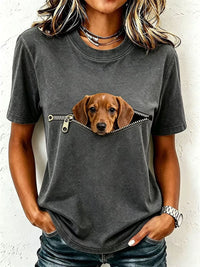 Schönes Dackel-T-Shirt für Damen in Dunkelgrau