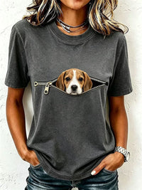 Damen-T-Shirt mit niedlichem Cavalier-King-Charles-Spaniel in Dunkelgrau