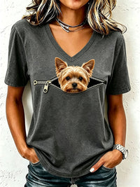 Schönes Yorkshire-Terrier-T-Shirt für Damen in Dunkelgrau