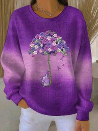 Frauen Alzheimer-Bewusstsein Kunst Lila Blumen bedrucktes Sweatshirt in Lila