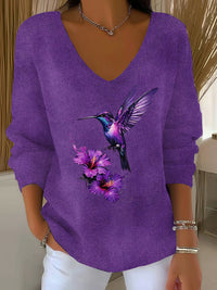Damen Lila Kunst gedruckt Casual Top in als bild