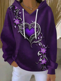 Damen Vintage Lila Blumen kunst Print Casual Hoodie in Lila