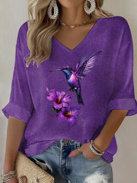 Damen Lila Kunstdruck Casual T-Shirt in als bild