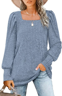 Britta | Lässiger Pullover mit Quadrat-Ausschnitt in Blau