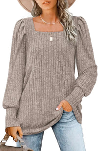 Britta | Lässiger Pullover mit Quadrat-Ausschnitt in Khaki