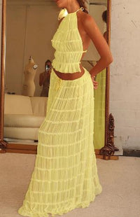 Damen Einstellbar Halter Maxi Sommerkleid in Gelb
