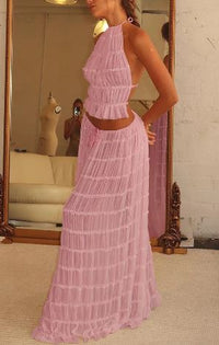 Damen Einstellbar Halter Maxi Sommerkleid in Rosa