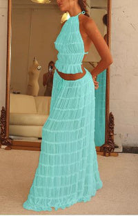 Damen Einstellbar Halter Maxi Sommerkleid in Türkis