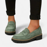 Stefanie | Damen Bequeme Niedrigem Absatz Plateau Loafer in Grün