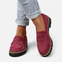 Stefanie | Damen Bequeme Niedrigem Absatz Plateau Loafer in Rot