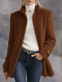 Stefanie | Damen Fleece Reißverschluss Manteljacke in Braun