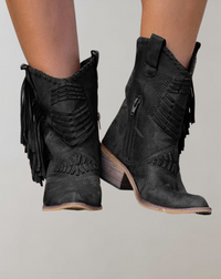 Stilvolle schicke Quastenstiefel - Pamela in Schwarz