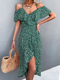 Stilvolles geblümtes Sommerkleid für Damen | Midi in Grün