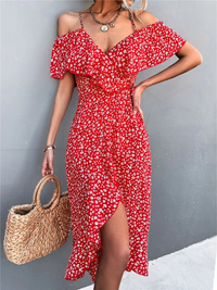 Stilvolles geblümtes Sommerkleid für Damen | Midi in Rot