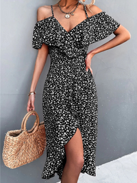 Stilvolles geblümtes Sommerkleid für Damen | Midi in Schwarz