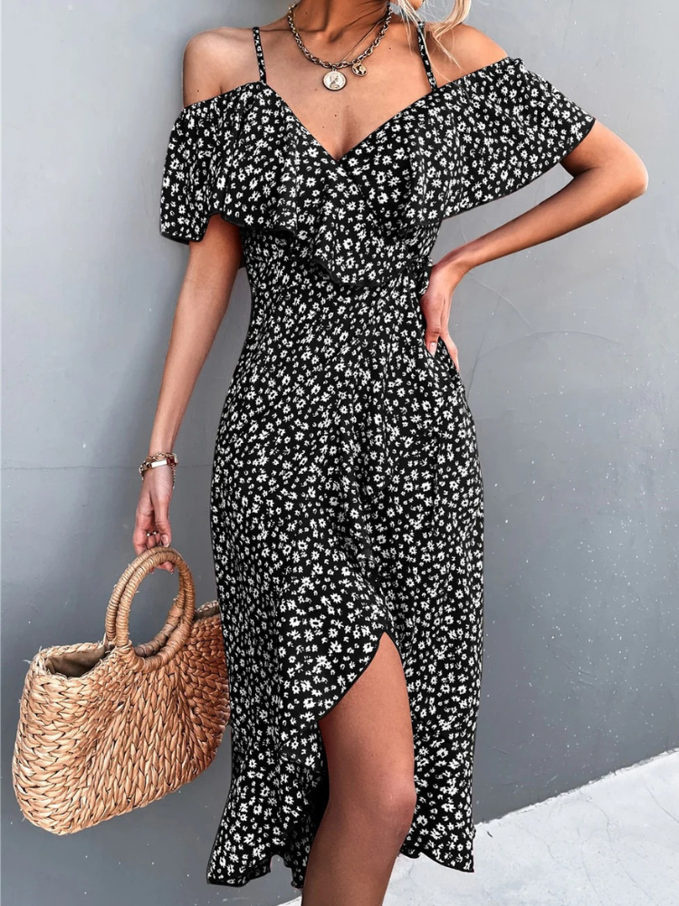 Stilvolles geblümtes Sommerkleid für Damen | Midi