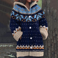 Lenny | Strickjacke Damen Lang | mit Kapuze in Blau