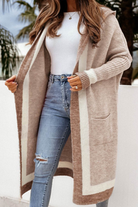 Loraine | Strickjacke Damen Lang | mit Kapuze in Khaki