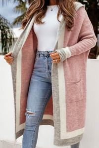 Loraine | Strickjacke Damen Lang | mit Kapuze in Hellrosa