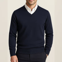 Felix | Herren Klassischer V-Ausschnitt Wollpullover in Blau