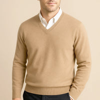 Felix | Herren Klassischer V-Ausschnitt Wollpullover in Beige