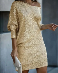 Stylisches Pailletten Partykleid für Damen | Mini in Gold