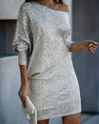 Stylisches Pailletten Partykleid für Damen | Mini in Hellgrau