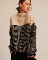 Dory Zweifarbiger Rollkragenpullover aus Baumwolle in Beige