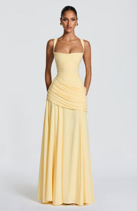 Mavey | Damen Festliche Eckigem Ausschnitt Maxi Dress in Gelb