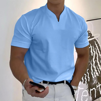 Sherwin | T-Shirt Weiß Herren | V-Ausschnitt in Hellblau