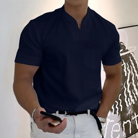 Sherwin | T-Shirt Weiß Herren | V-Ausschnitt in Dunkelblau