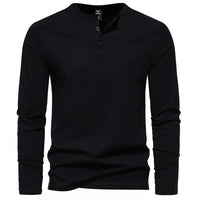 Tobias | Herren Langarm Henley Shirt mit Knopfleiste in Schwarz