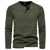 Tobias | Herren Langarm Henley Shirt mit Knopfleiste in Olivegrün