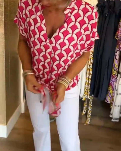 Rhea™ - Lässiges bedrucktes V-Ausschnitt-Top