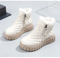 Gesteppte Damen Winterstiefeletten – Gefütterte, wasserabweisende Stiefel mit rutschfester Sohle und bequemem Design in Weiß