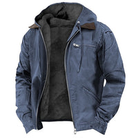 Herren Winterjacke | Lässig mit Kapuze und Reißverschlusstaschen in Blau
