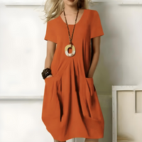 Aaliyah | Damen Lässiges Relaxed Fit Midikleid mit Taschen in Orange