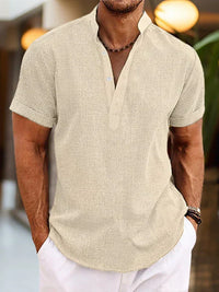 Pablo | Herren Henley Hemd mit Stehkragen in Khaki