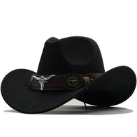 Nord Taschen - Western-Stil Filzhut mit Stier-Schnallenband in Schwarz