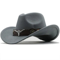Nord Taschen - Western-Stil Filzhut mit Stier-Schnallenband in Grau