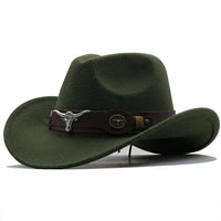 Nord Taschen - Western-Stil Filzhut mit Stier-Schnallenband in Grün