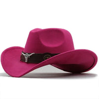 Nord Taschen - Western-Stil Filzhut mit Stier-Schnallenband in Rosa