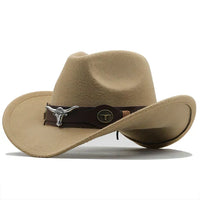 Nord Taschen - Western-Stil Filzhut mit Stier-Schnallenband in Braun