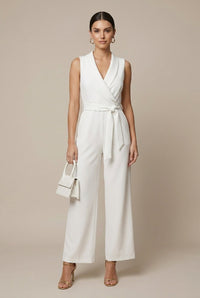 Lucy | Weites Bein Langarm Jumpsuit in Weiß
