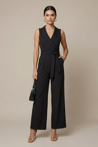 Lucy | Weites Bein Langarm Jumpsuit in Schwarz