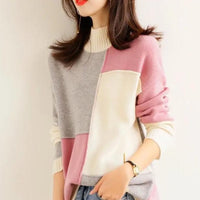 Farbblock Damen Pullover in Rosa
