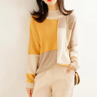 Farbblock Damen Pullover in Gelb