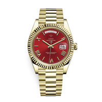 Premium Automatisches Uhrwerk mit Tages- und Datumsfunktion – Solan in Gold/Rot